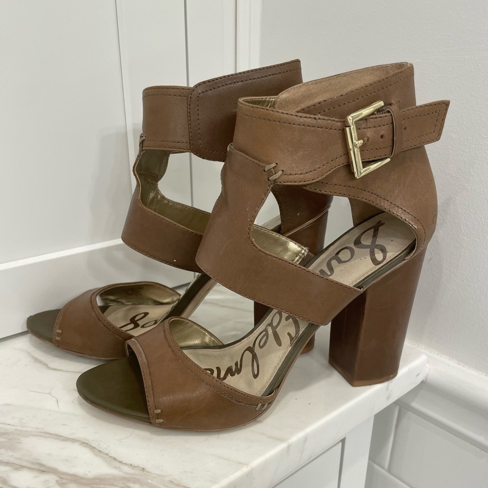 Sam Edelman gladiator block heel sandal, olive leather